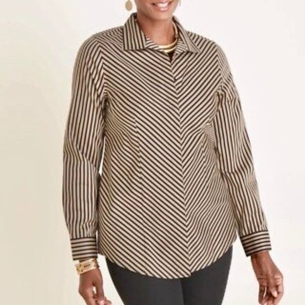 Chico's Black and Tan Striped Button Down Shirt